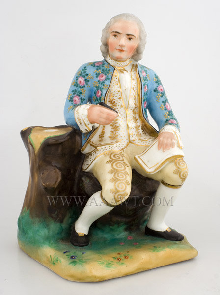 Porcelain Figure of Rousseau, Philosopher, Writer, and Composer
Jean Jacques Rousseau
Hand Painted and Gilded
Continental, anonymous
Late 19th or early 20th Century, entire view